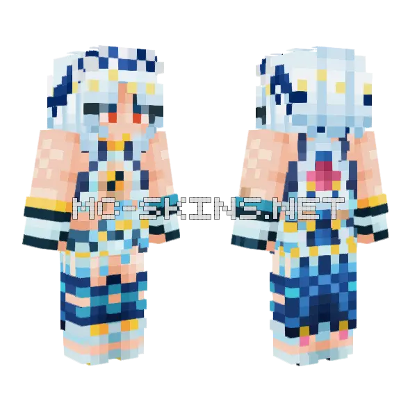 Mualani Blue Outfit Minecraft skin, front and back