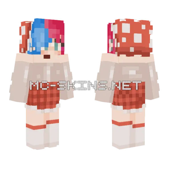 Mushroom Short Haired Girl Minecraft skin, front and back