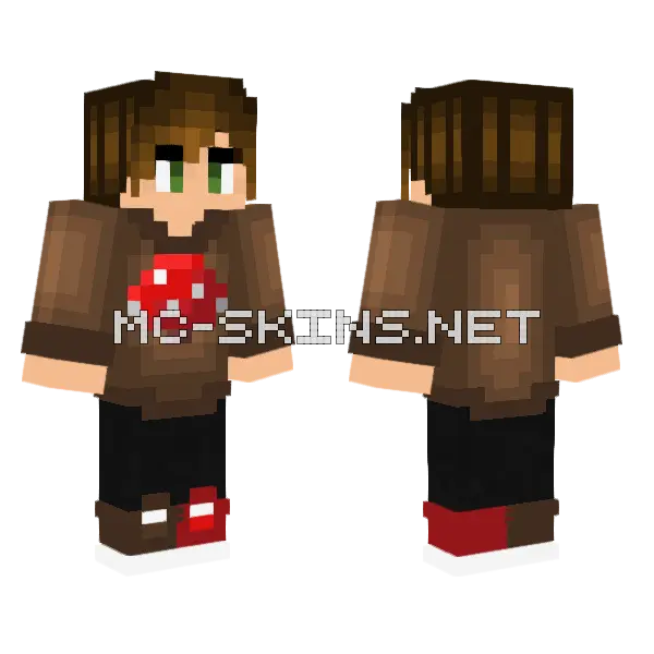 Mushroom Sweater Boy Minecraft skin, front and back