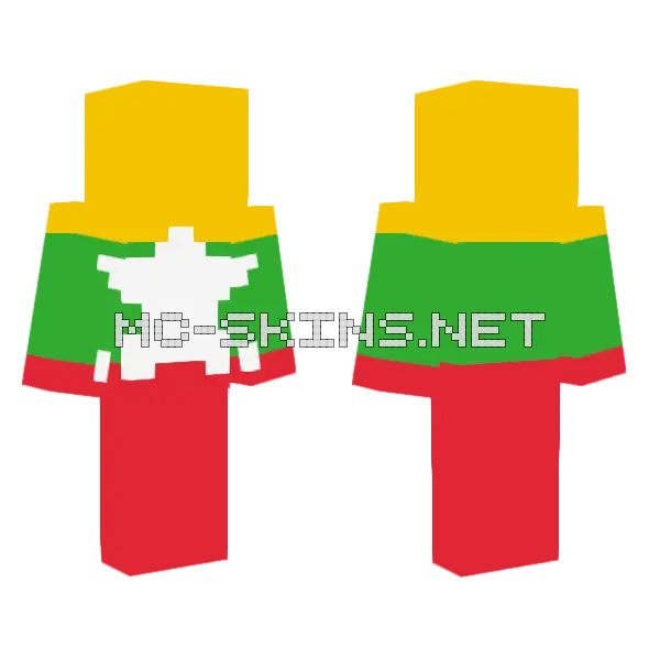 Myanmar Flag Skin Minecraft skin, front and back