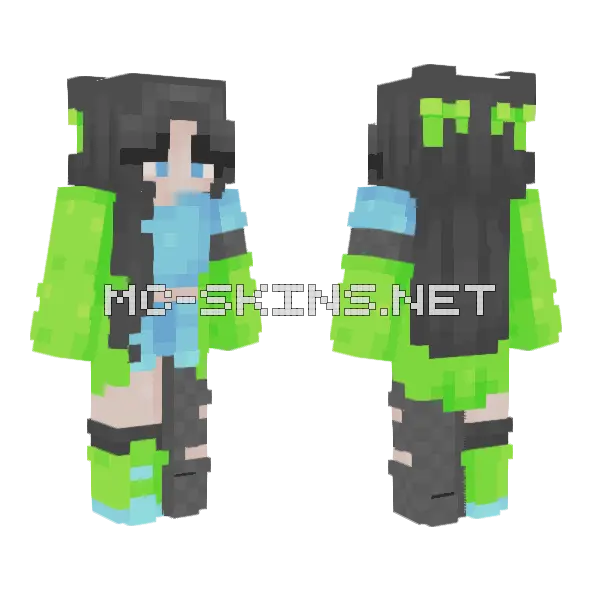 Neon Blue Lime Green Minecraft skin, front and back