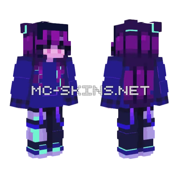 Neon Cyberpunk Effects Minecraft skin, front and back