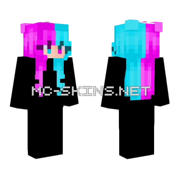 Neon Hair Girl Minecraft skin, front and back