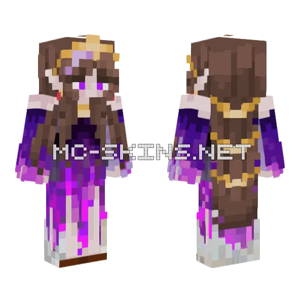 Neon Purple Princess Minecraft skin, front and back