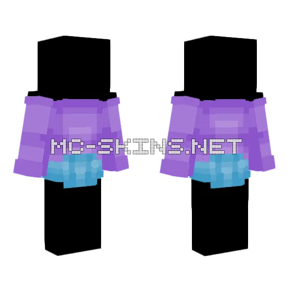 Neon Purple Sweater Blue Shorts Minecraft skin, front and back