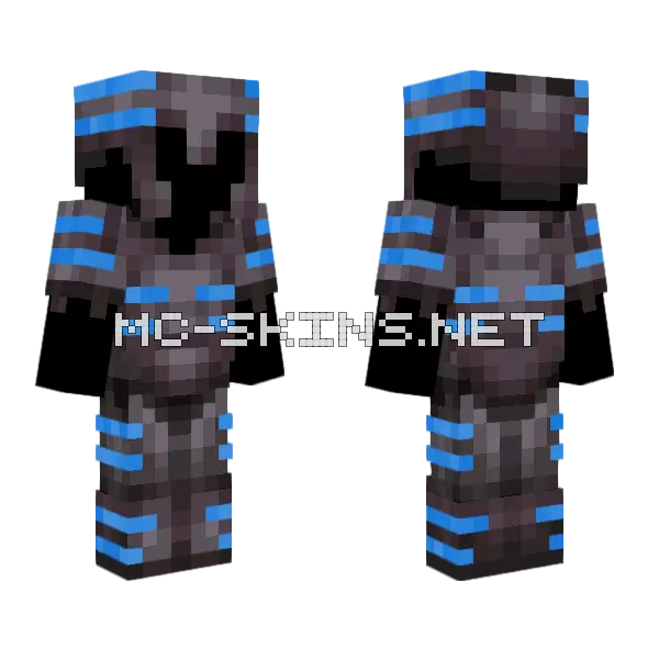 Netherite Blue Rib Armor Trim Minecraft skin, front and back