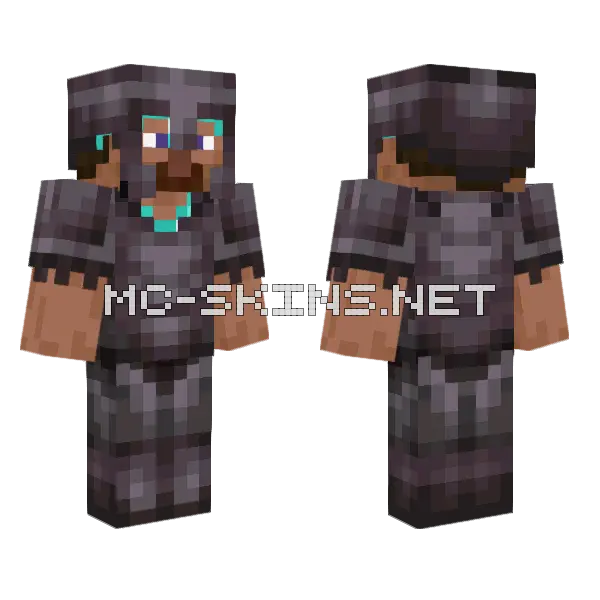 Netherite Diamond Armor Steve Minecraft skin, front and back