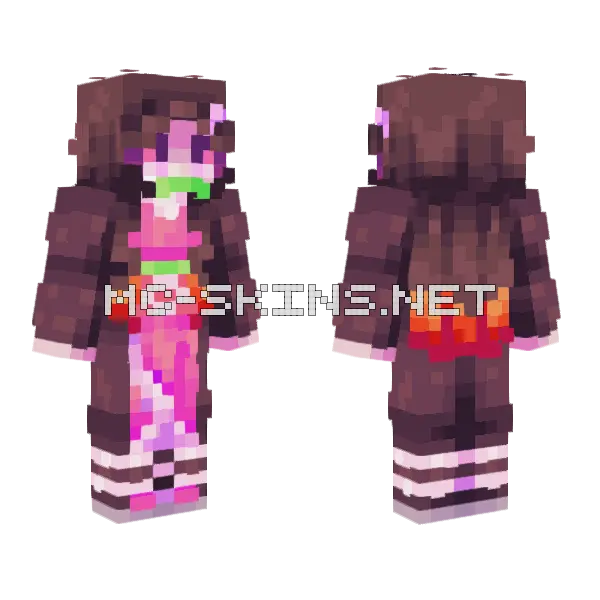 Nezuko Kamado Pink Outfit Minecraft skin, front and back