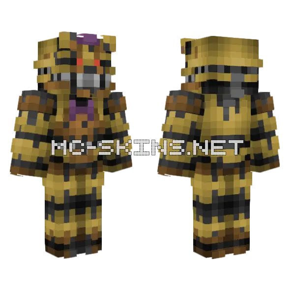 Nightmare Fredbear Minecraft skin, front and back
