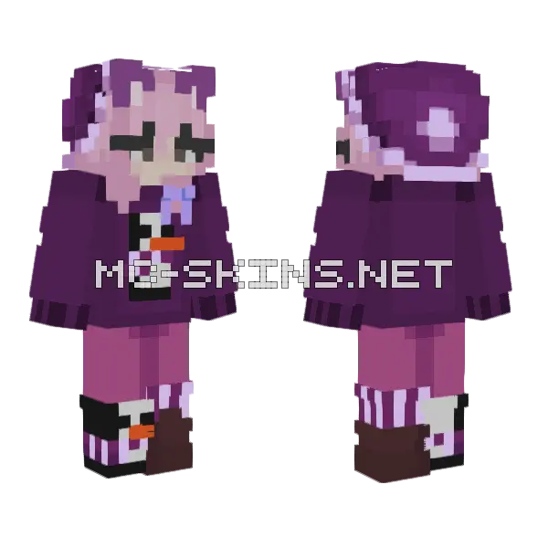 Nihachu Purple Penguin Minecraft skin, front and back