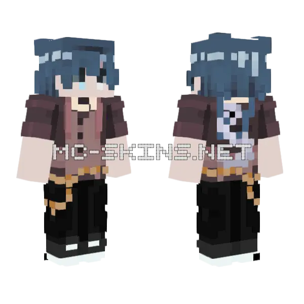 Nikahan Blue Hair Minecraft skin, front and back