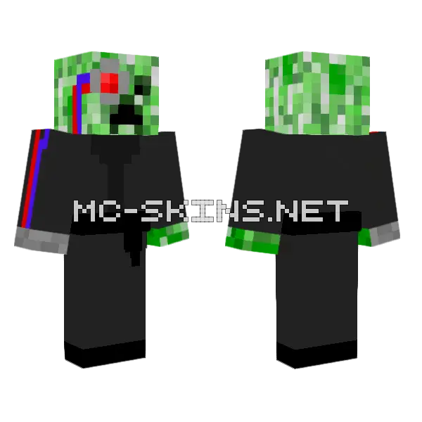Ninja Cyborg Creeper Hunter Minecraft skin, front and back