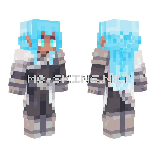 Noelle Blue Hair Minecraft skin, front and back