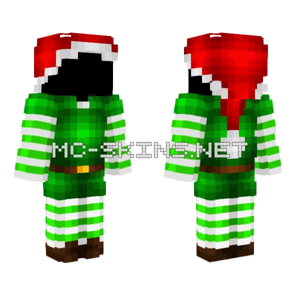 Ob Green Elf Stripe Outfit Minecraft skin, front and back