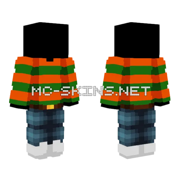 Ob Orange Green Stripe Minecraft skin, front and back