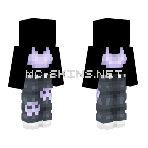 Ob Short Purple Crop Skull Gray Jeans Minecraft skin, front and back