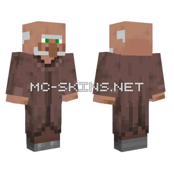 Old Grandpa Villager Minecraft skin, front and back