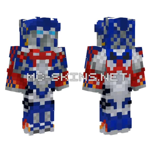 Optimus Prime Bayverse Minecraft skin, front and back