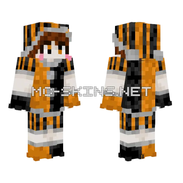 Orange Black Pomni Minecraft skin, front and back
