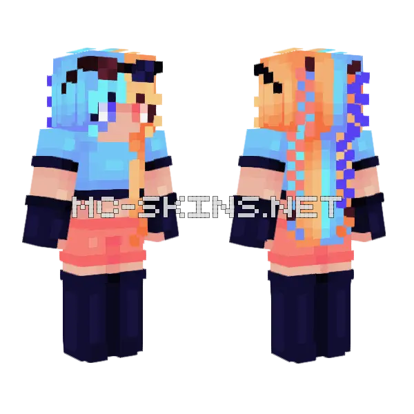 Orange Blue Hair Girl Minecraft skin, front and back