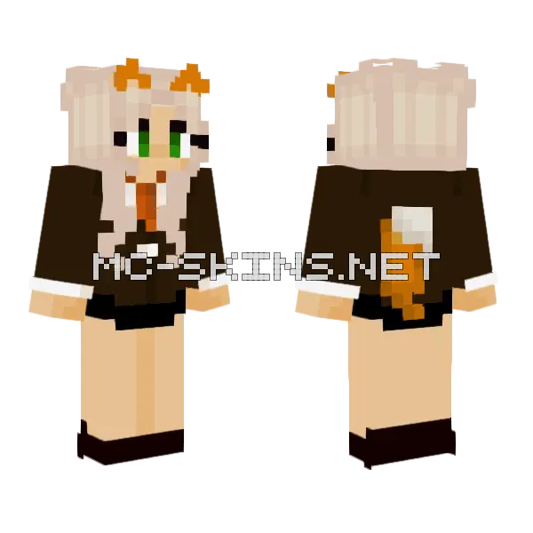 Orange Cat Girl Minecraft skin, front and back