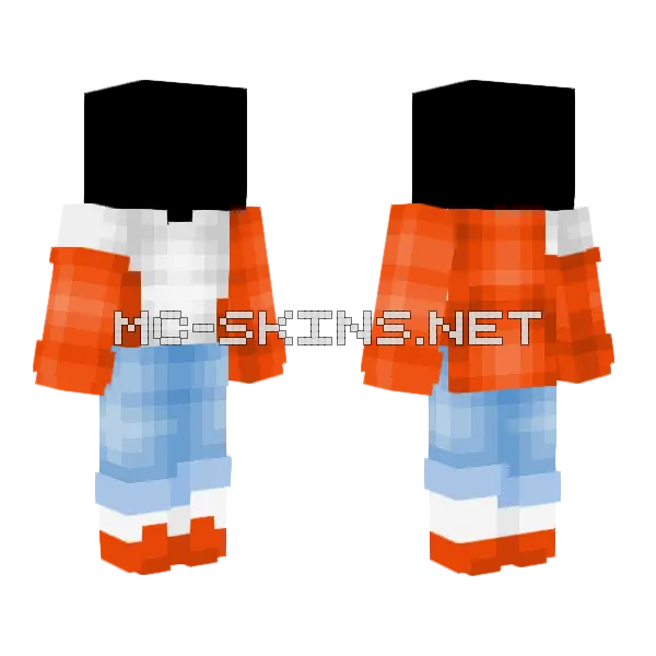 Orange Coat White Top Jeans Minecraft skin, front and back