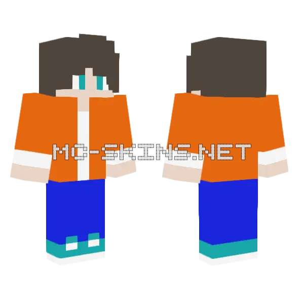 Orange Dinosaur Boy Minecraft skin, front and back