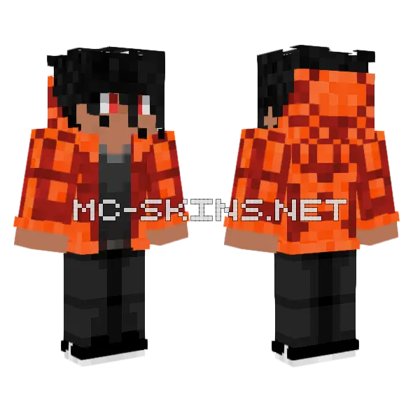 Orange Flannel Demon Minecraft skin, front and back