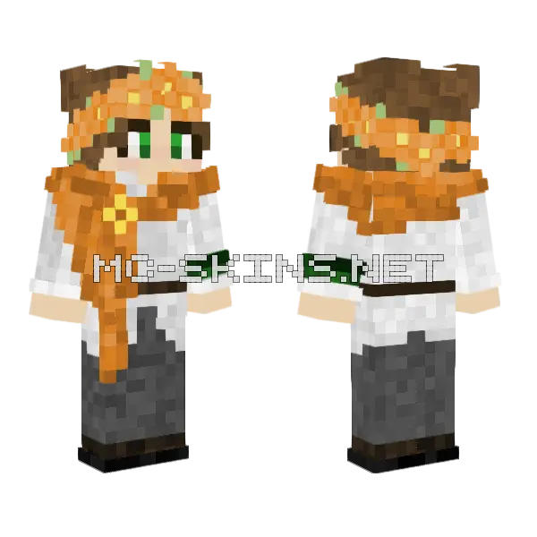 Orange Flower Crown Minecraft skin, front and back