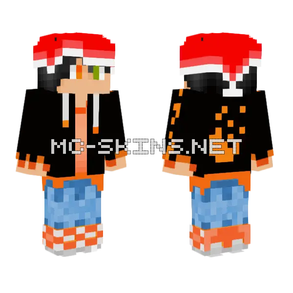 Orange Hoodie With Paw Minecraft skin, front and back