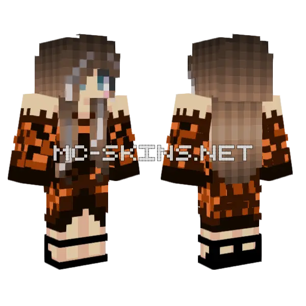 Orange Leaf Dress Girl Minecraft skin, front and back