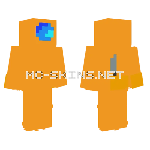 Orange Sussy Imposter Minecraft skin, front and back