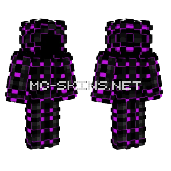 Outfit High Tech Black Magenta Minecraft skin, front and back