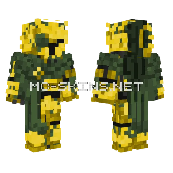 Overgrown Golden Soldier Minecraft skin, front and back