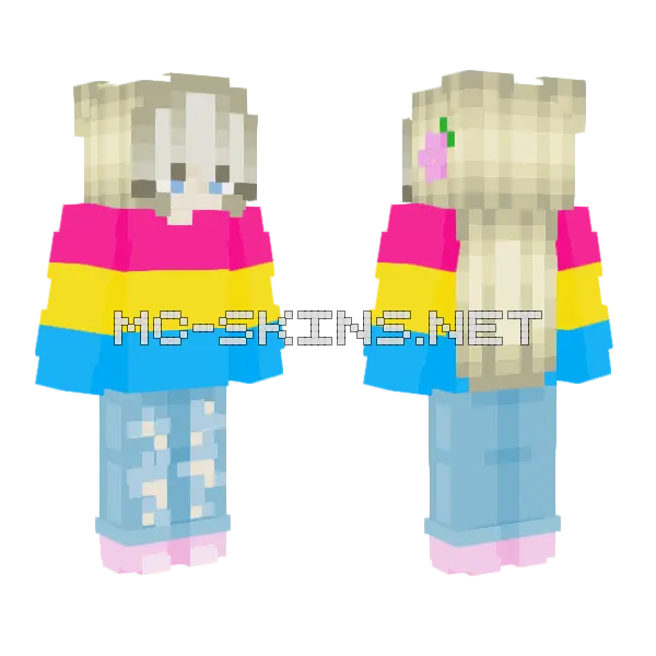 Pan Flag Metaverse Girl Minecraft skin, front and back