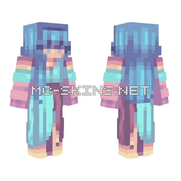 Pastel Blue Hair Girl Minecraft skin, front and back