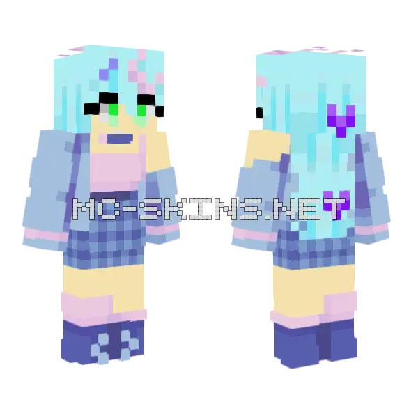 Pastel Blue Magical Girl Minecraft skin, front and back