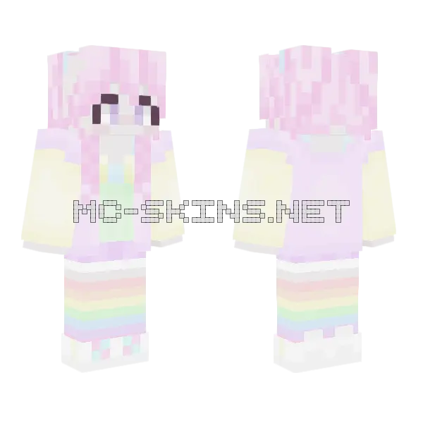 Pastel Rainbow Girl Minecraft skin, front and back