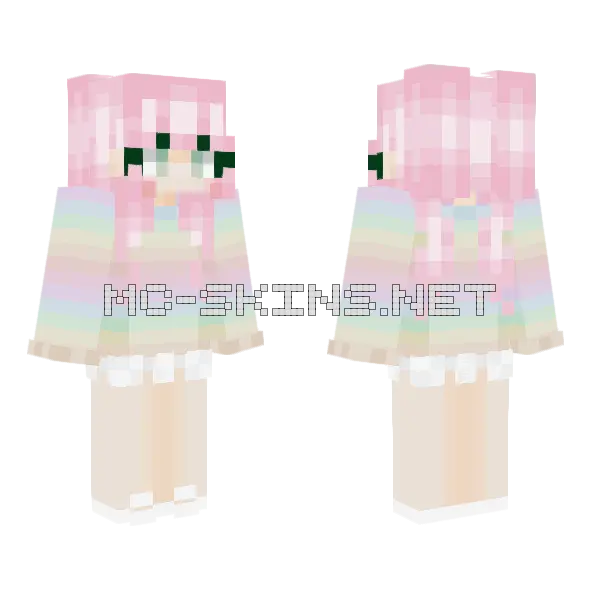 Pastel Rainbow Girl Minecraft skin, front and back