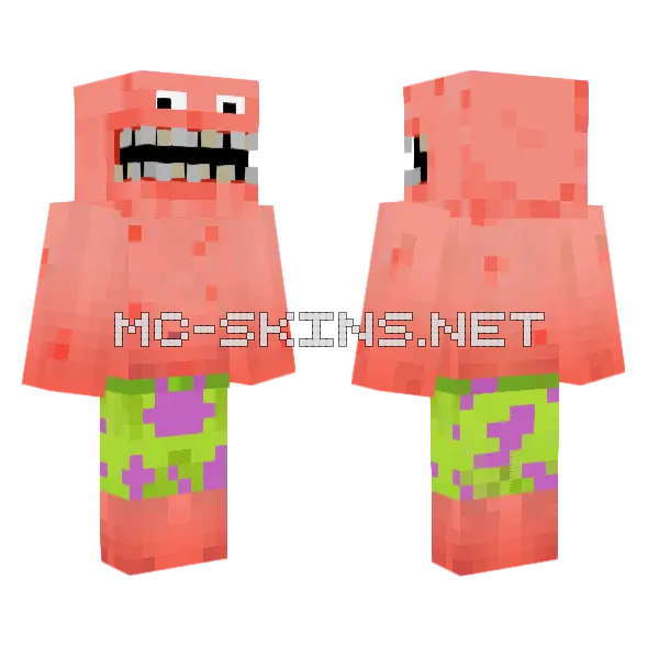 Patrick Star Horror Effect Minecraft skin, front and back