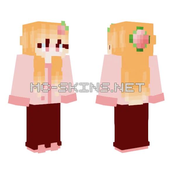 Peachy Flower Girl Minecraft skin, front and back