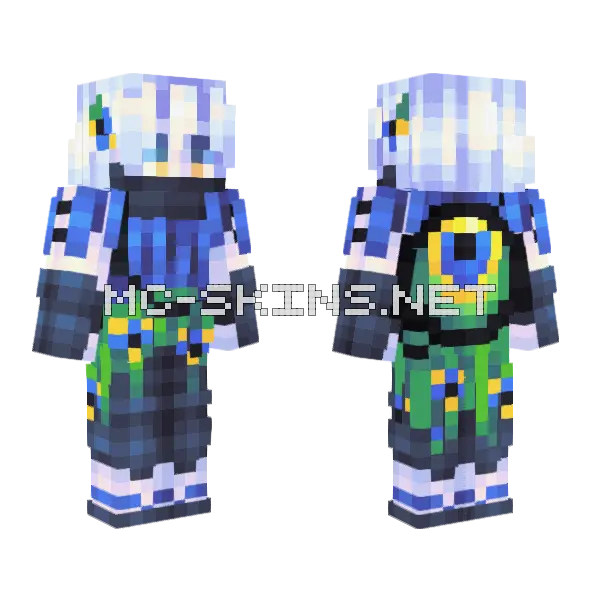Peacock Assassin Boy Minecraft skin, front and back