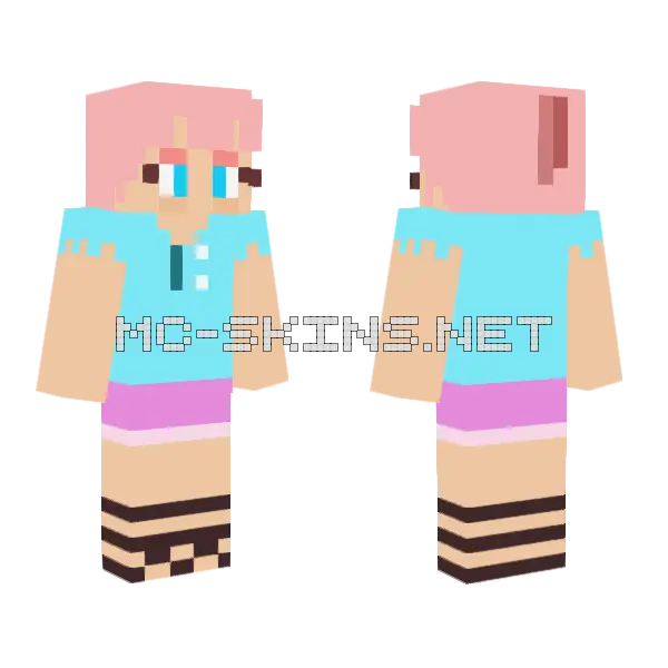 Pearl Pink Hair Girl Minecraft skin, front and back