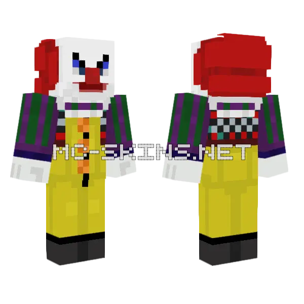 Pennywise 1990 Clown Minecraft skin, front and back
