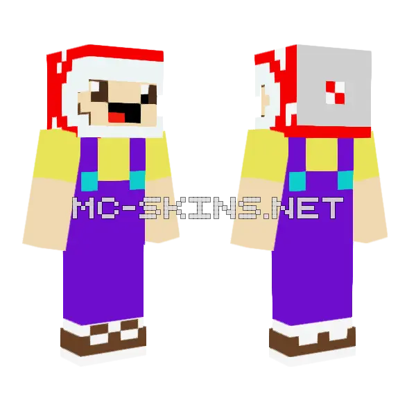 Petey Piranha Overalls Minecraft skin, front and back