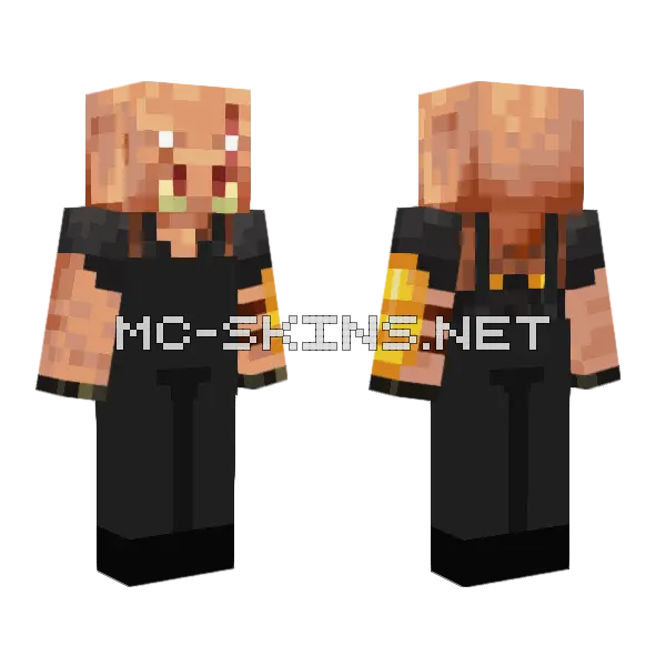 Piglin Brute In Overalls Minecraft skin, front and back