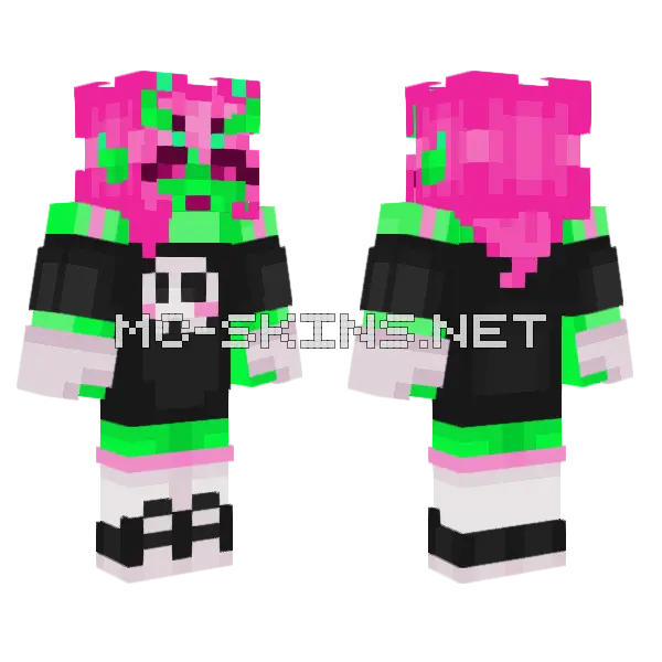 Pink Alien Scenecore Minecraft skin, front and back