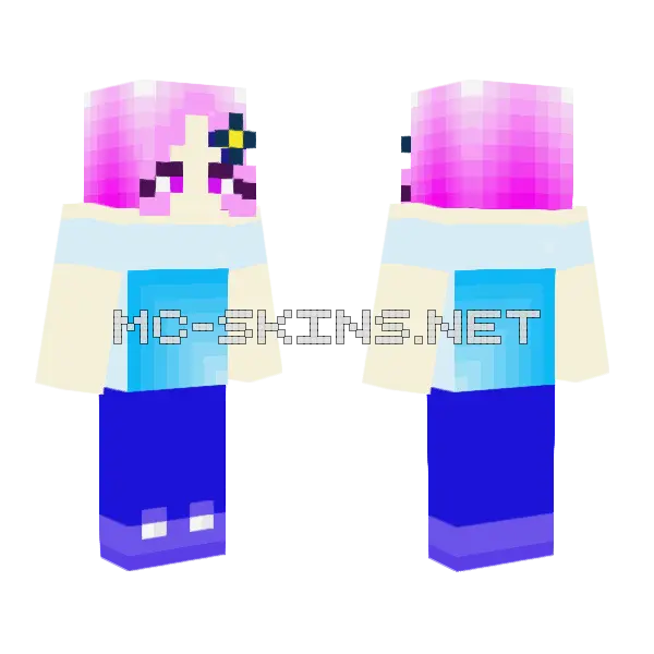 Pink and Blue Outfit Minecraft skin, front and back