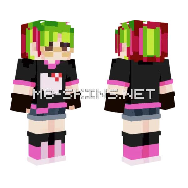 Pink and Green Hoodie Girl, front and back