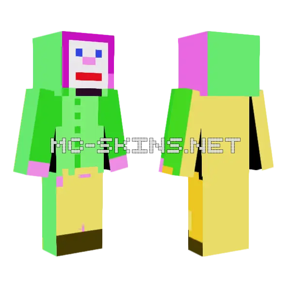 Pink and Green Joker Minecraft skin, front and back